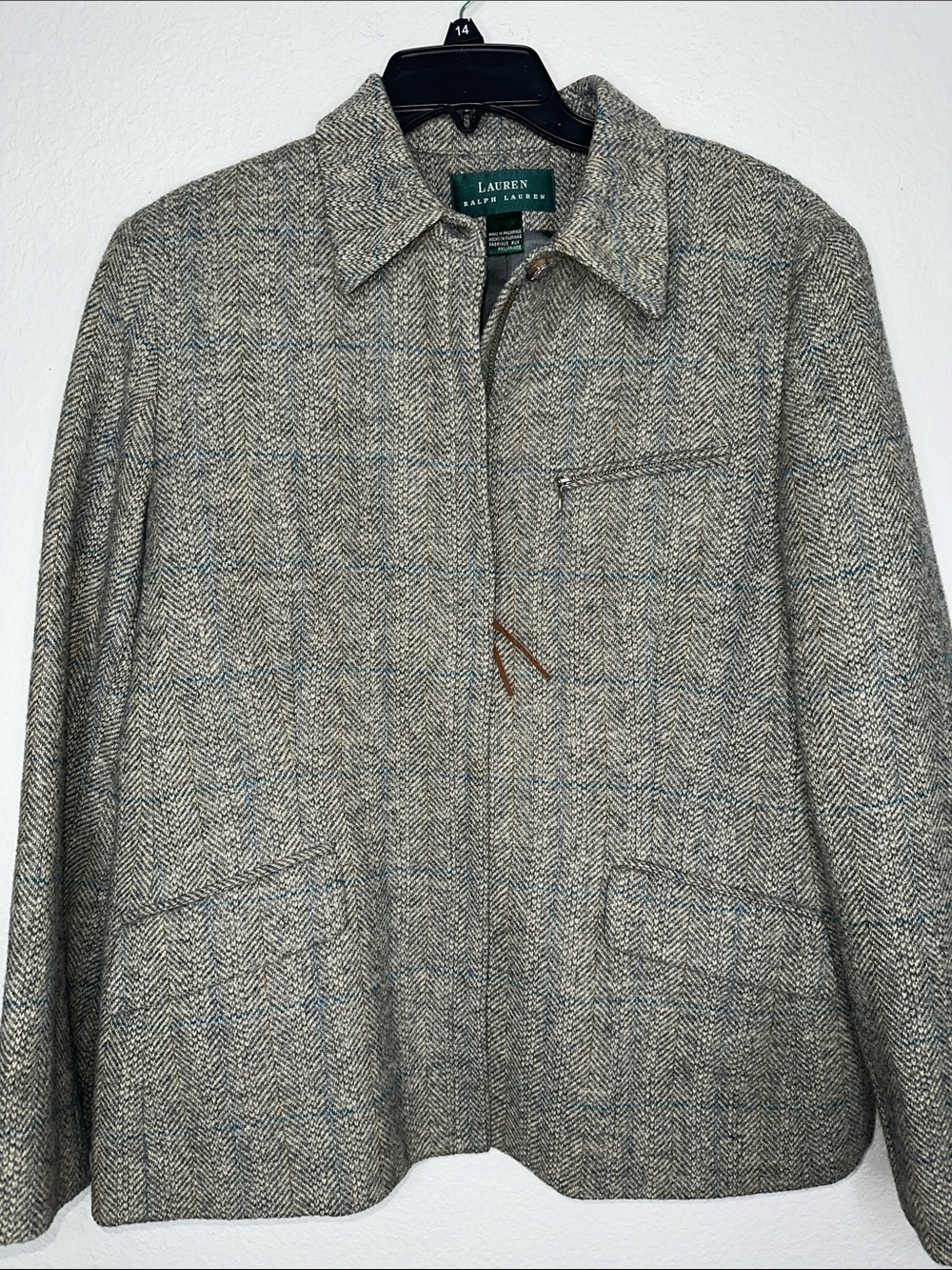 Lauren Ralph Lauren Herringbone Zip Jacket in Gray and Tan